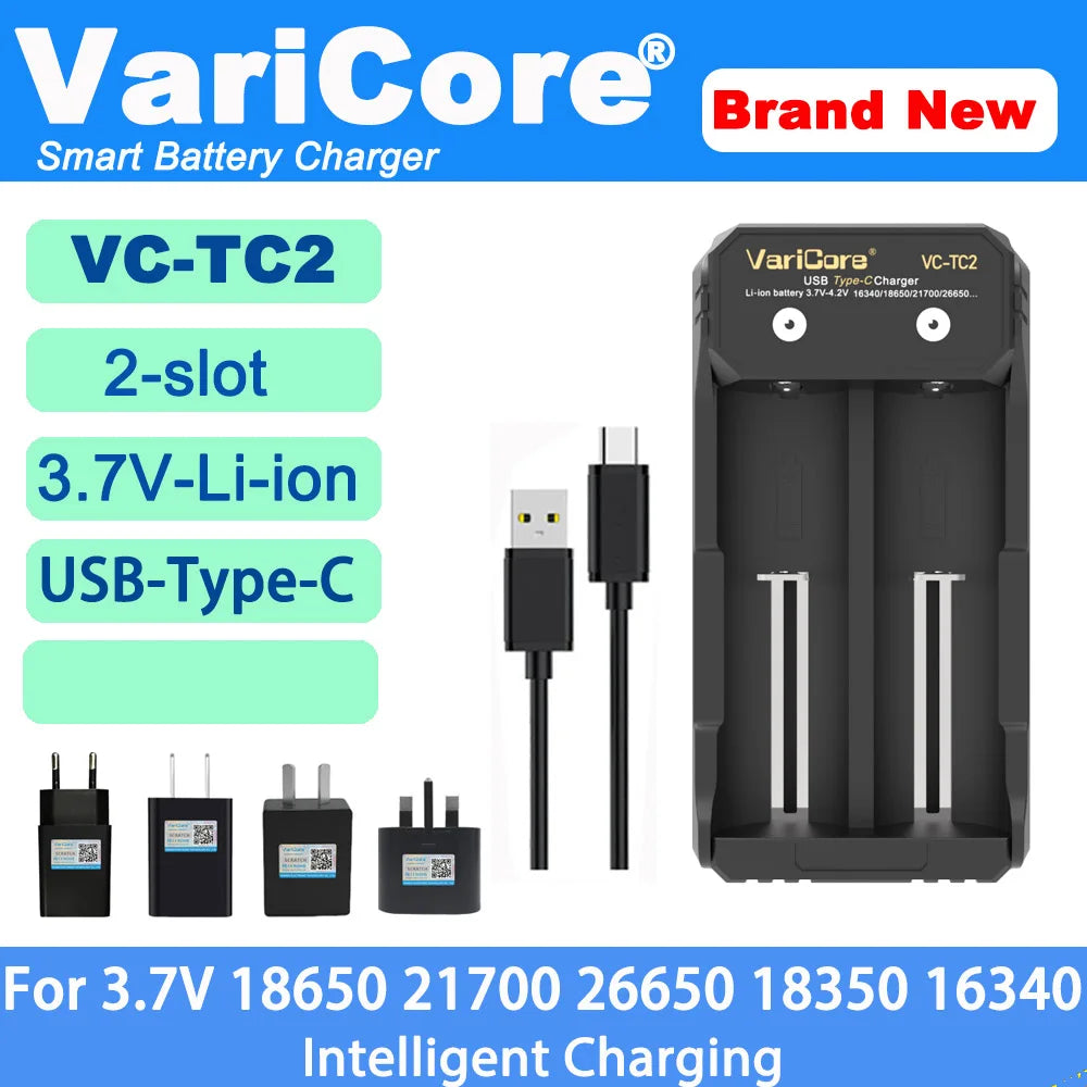 VCQ4 TC2 R4 Intelligent Battery Charger Portable for 3.7V Lithium 18650 26650 21700 18500 18350 1.2V NI-MH Ni-Cd AA AAA