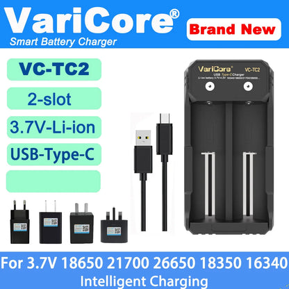 VCQ4 TC2 R4 Intelligent Battery Charger Portable for 3.7V Lithium 18650 26650 21700 18500 18350 1.2V NI-MH Ni-Cd AA AAA
