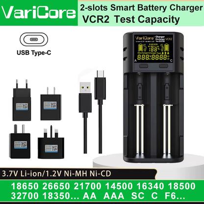 VCQ4 TC2 R4 Intelligent Battery Charger Portable for 3.7V Lithium 18650 26650 21700 18500 18350 1.2V NI-MH Ni-Cd AA AAA