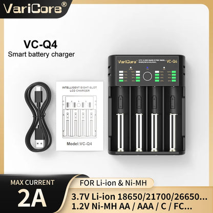 VCQ4 TC2 R4 Intelligent Battery Charger Portable for 3.7V Lithium 18650 26650 21700 18500 18350 1.2V NI-MH Ni-Cd AA AAA