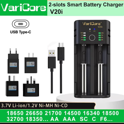 VCQ4 TC2 R4 Intelligent Battery Charger Portable for 3.7V Lithium 18650 26650 21700 18500 18350 1.2V NI-MH Ni-Cd AA AAA