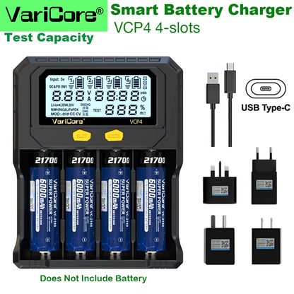 VCQ4 TC2 R4 Intelligent Battery Charger Portable for 3.7V Lithium 18650 26650 21700 18500 18350 1.2V NI-MH Ni-Cd AA AAA