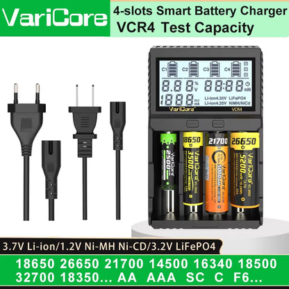 VCQ4 TC2 R4 Intelligent Battery Charger Portable for 3.7V Lithium 18650 26650 21700 18500 18350 1.2V NI-MH Ni-Cd AA AAA