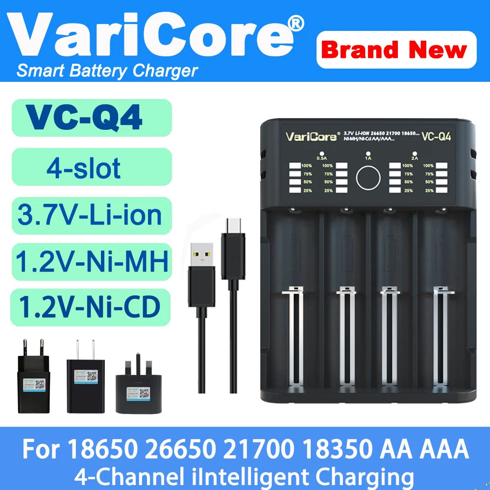 VCQ4 TC2 R4 Intelligent Battery Charger Portable for 3.7V Lithium 18650 26650 21700 18500 18350 1.2V NI-MH Ni-Cd AA AAA