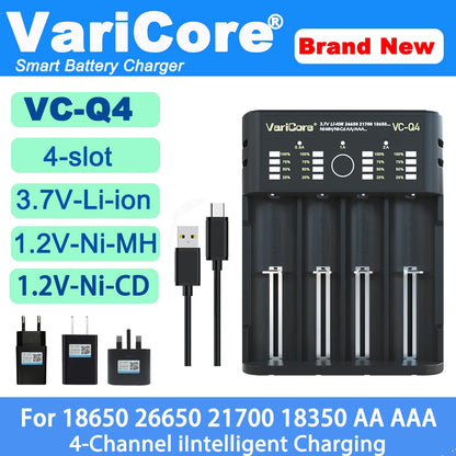 VCQ4 TC2 R4 Intelligent Battery Charger Portable for 3.7V Lithium 18650 26650 21700 18500 18350 1.2V NI-MH Ni-Cd AA AAA